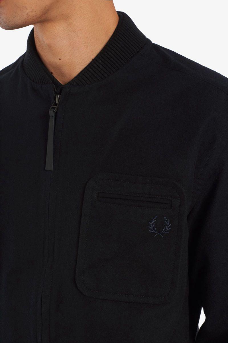 Black Fred Perry Zip-Through Flannel Men's Shirts | PH 1551NWYB